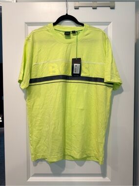 Hugo Boss Neon Yellow Short-Sleeve Logo Tee with Black Stripe